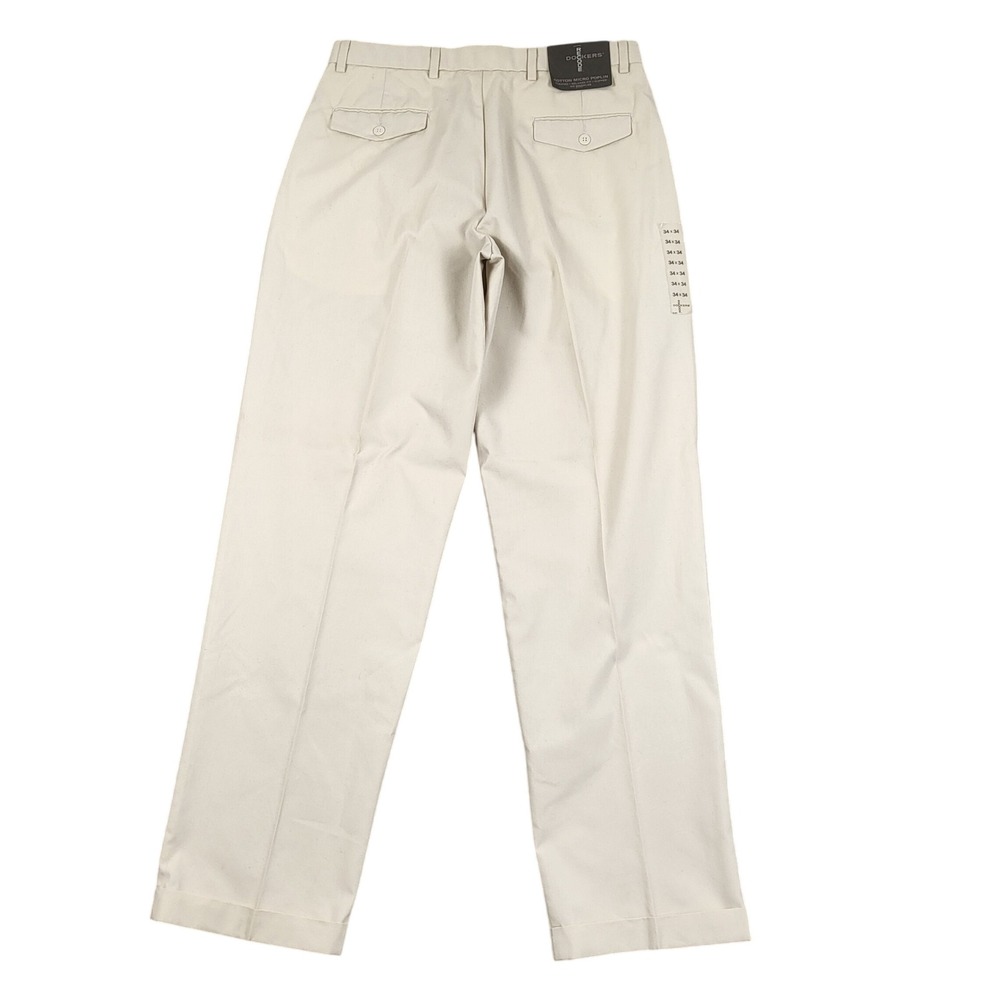 Dockers Relaxed Fit Pleated Cotton Micro Poplin Cuffed Mens Pants 34x34 Beige - Picture 3 of 10
